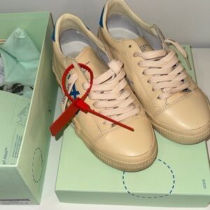 Off-White Beige and Blue Sneakers